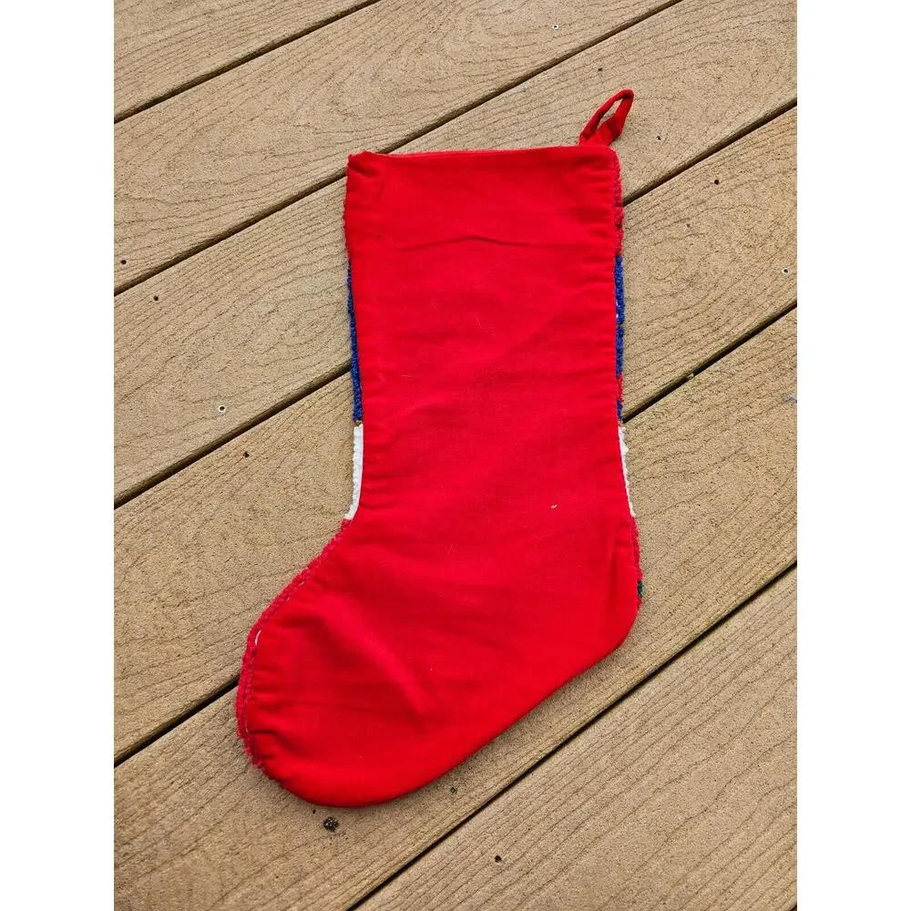 Vintage Wool Christmas Stocking Santa Looking in Window w/ Christmas Tree 19.5